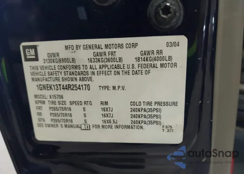 2004 Chevrolet Tahoe Lt z USA, uszkodzony, nr VIN 1GNEK13T44R254170